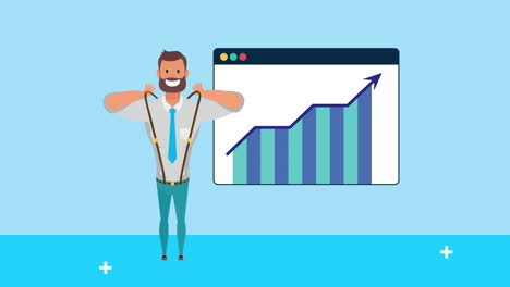 young businessman with statistics arrows