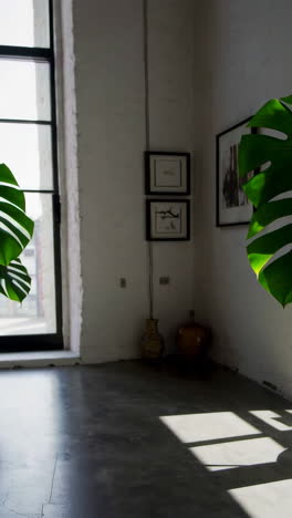modern industrial interior with monstera plant