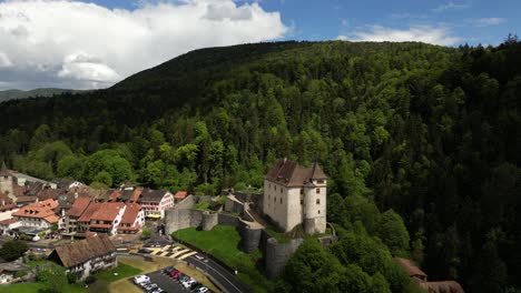 forest around valangin castle château et musée neuchâtel switzerland aerial
