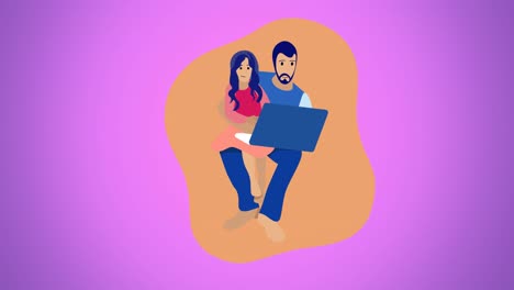 composition of family embracing on purple background