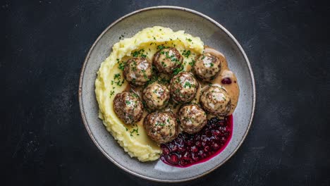 swedish meatballs with mashed potatoes and cranberry sauce