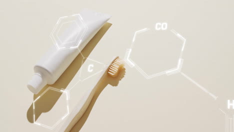 animación de la fórmula química sobre el cepillo de dientes y la pasta
