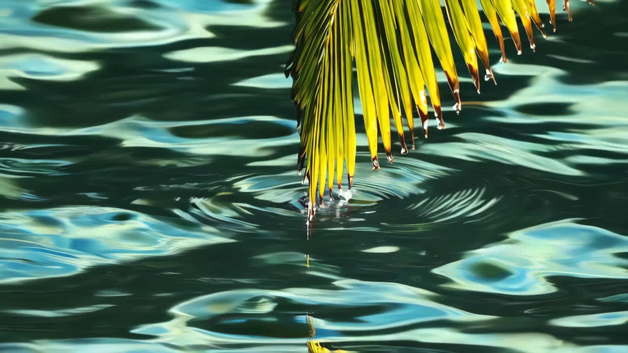 Palm Leaf Over Rippled Water