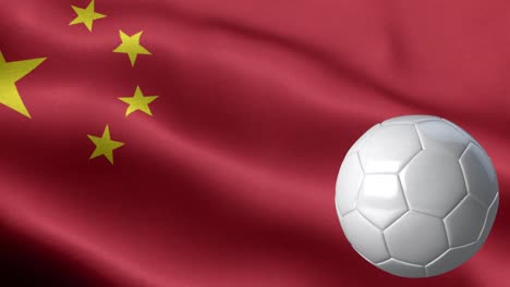 bandera de china y pelota de fútbol - bandera de china de alto detalle - bandera nacional patrón de onda de china elementos en bucle - textura de tela y bucle sin fin - pelota de futbol y bandera