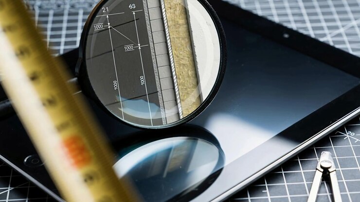 Nudging off-frame, round magnifier shifting on tablet, revealing scale to inspect