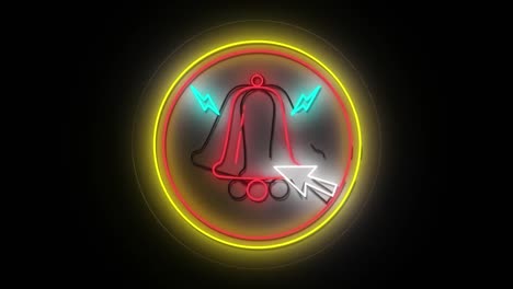 animation of red neon bell icon in yellow and red rings, with flashing data loading rings on black