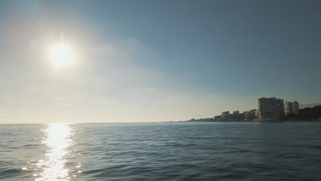 Aerial-view-of-clear-sunny-day-near-the-coastline