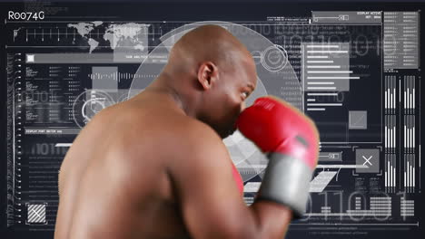 animación de boxeador masculino con escaneo de alcance y procesamiento de datos