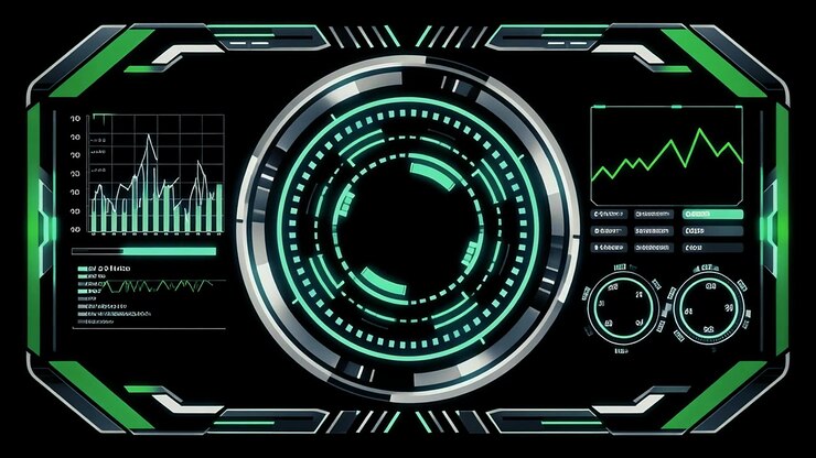 Futuristic HUD Display with Animated Digital Data and Graphs