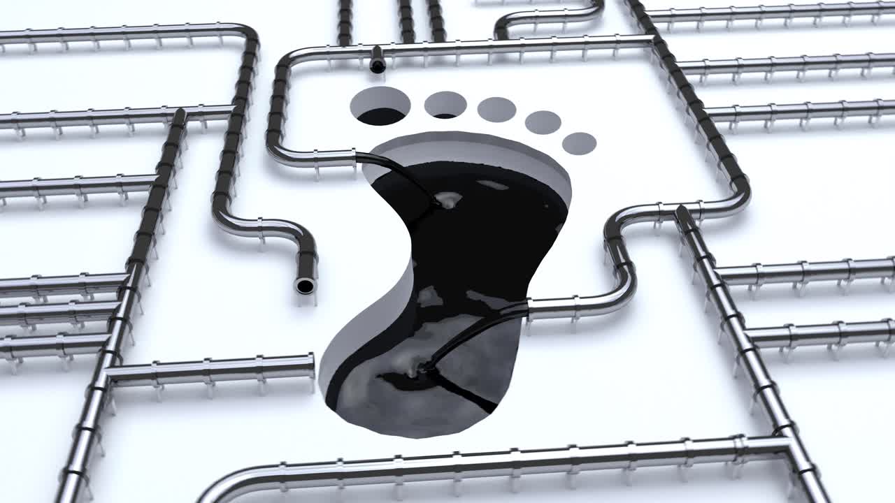 Carbon footprint oil silver pipeline pipe line foot print oil climate change 4k