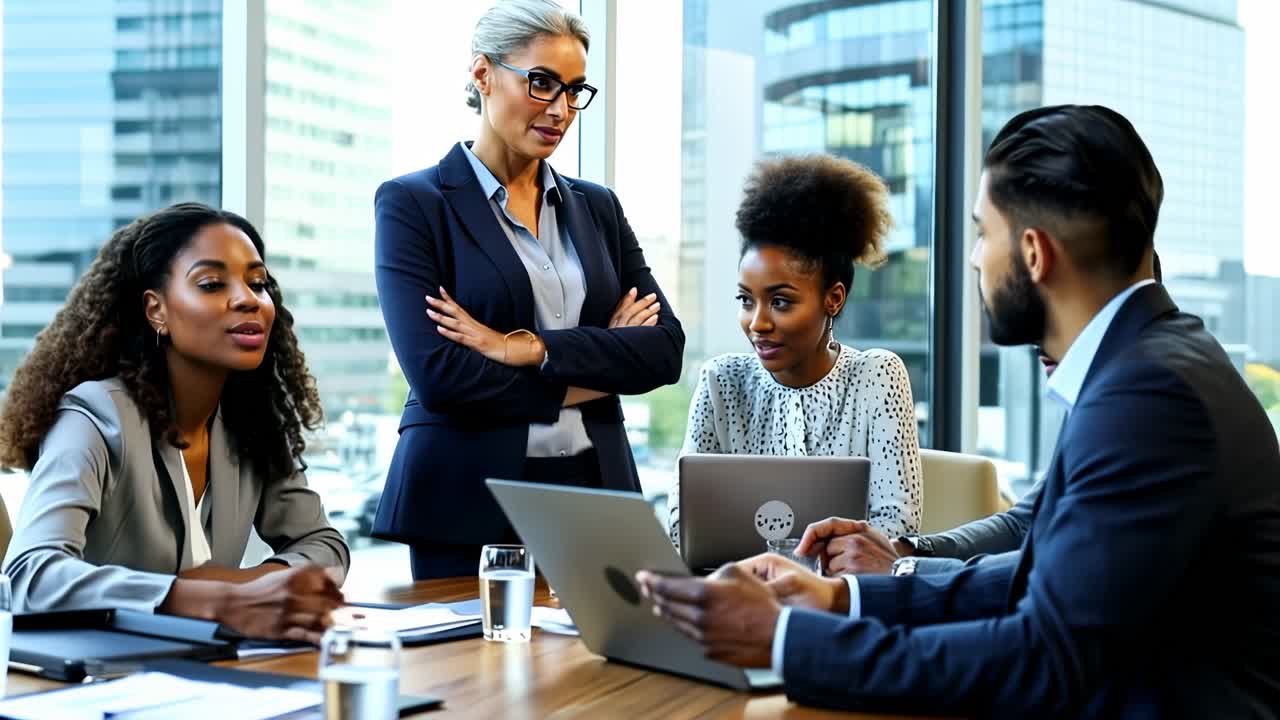 un gruppo di persone è seduto attorno a un tavolo con laptop
