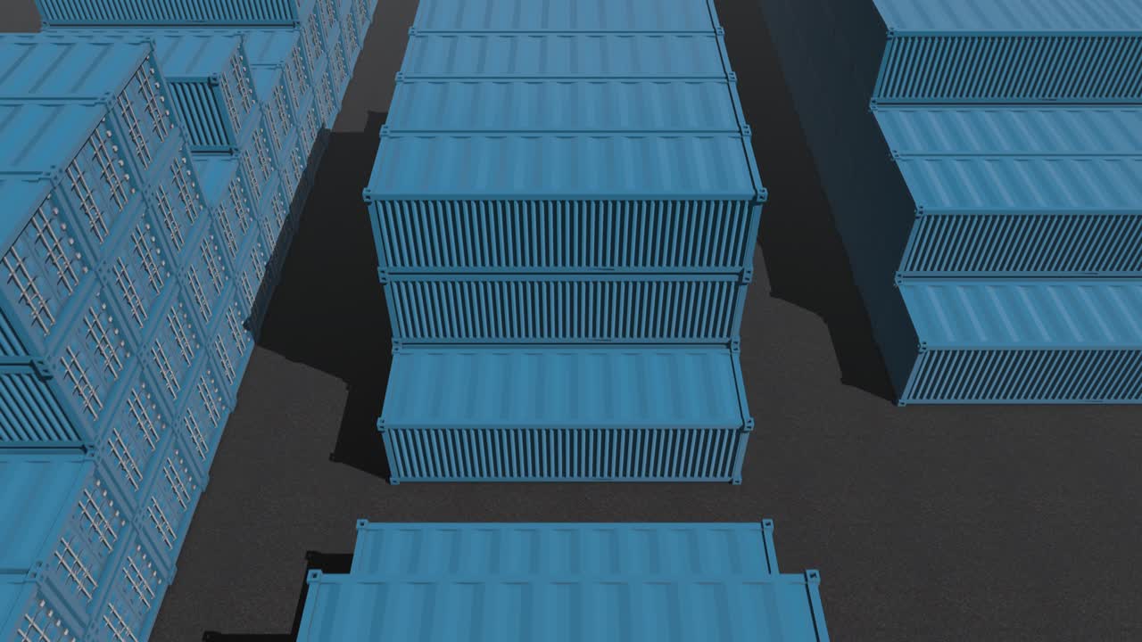 Cyan shipping containers loop top view