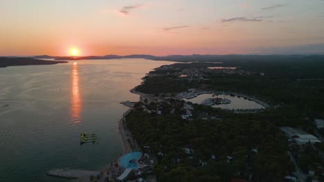 aerial footage with drone in croatia sunset over the adriatic sea