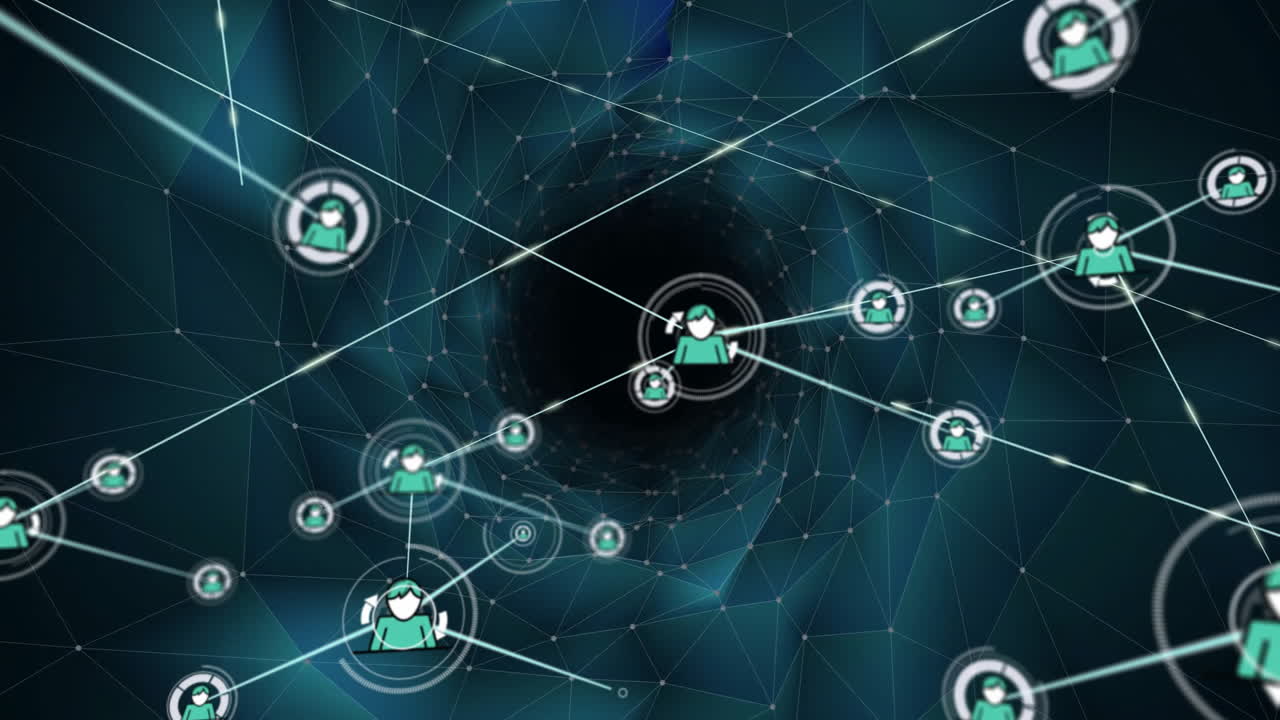 animación de la red de conexiones con las personas iconos sobre fondo oscuro