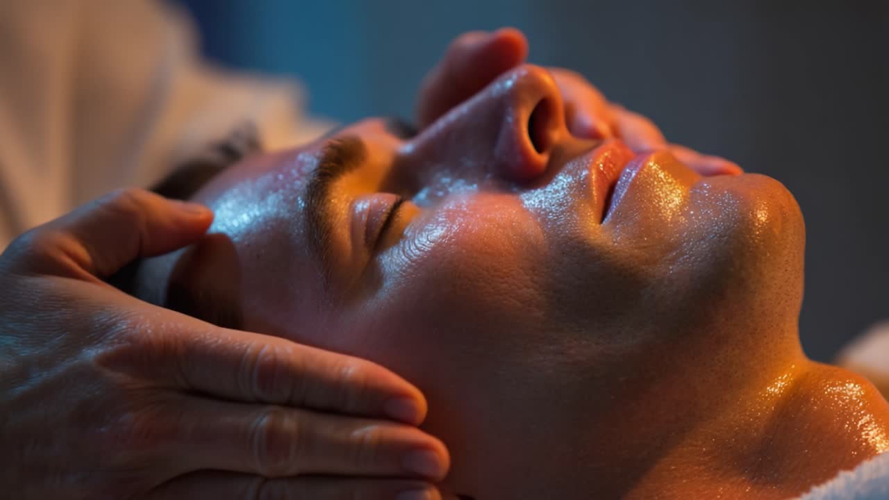 Afslapningsrejse: En nærbillede-oplevelse af en luksuriøs ansigtsmassagebehandling, der fremviser de dygtige hænder og klientens strålende hud.