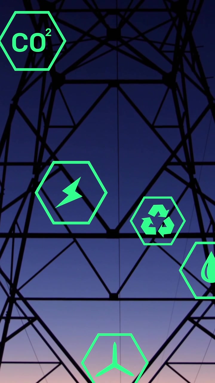 Animazione di icone digitali su linee elettriche