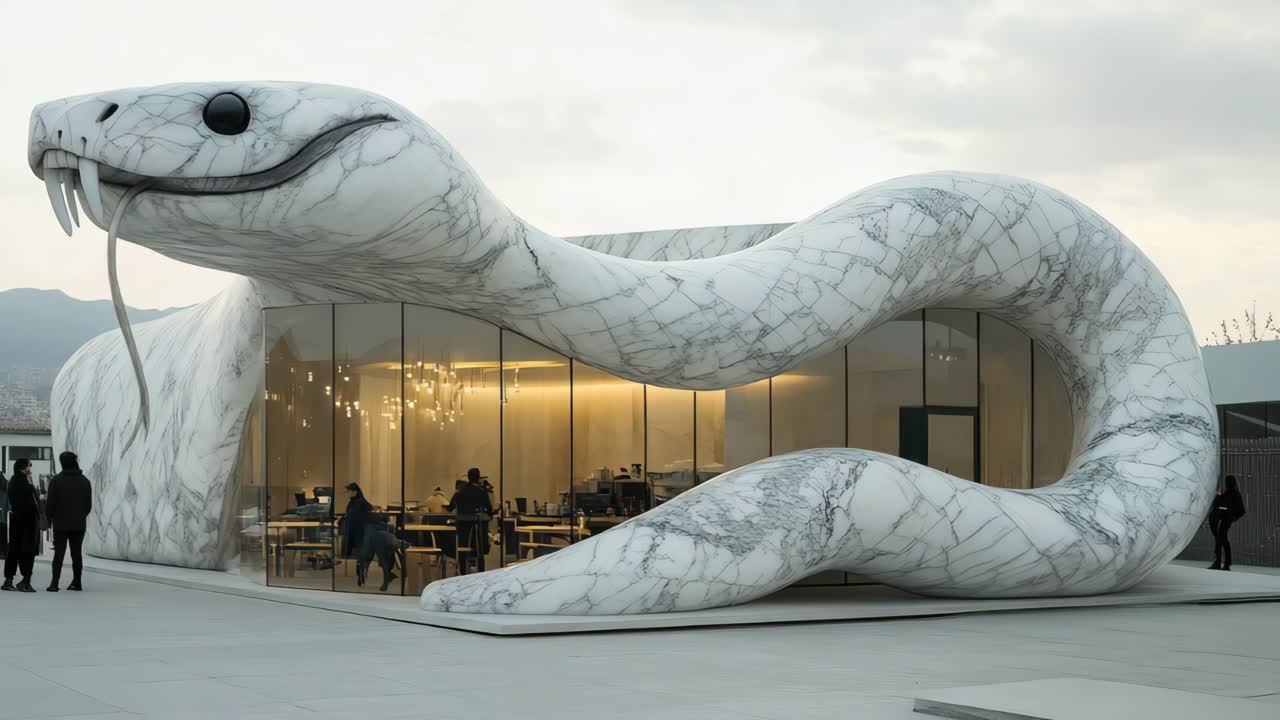 Marble Snake Building with People