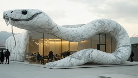 marble snake building with people