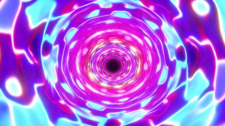 Túnel de Vórtice Rosa Néon em Espiral para Dentro, Anéis Luminescentes Líquidos Ondulam ao Redor de um Vazio Central Escuro, Elétrico