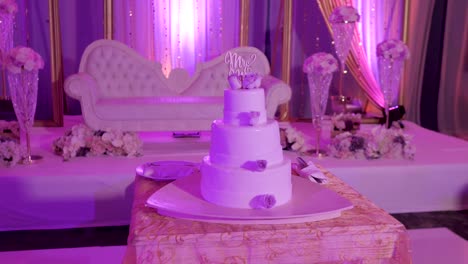 A-Wedding-Cake-under-colourful-lighting