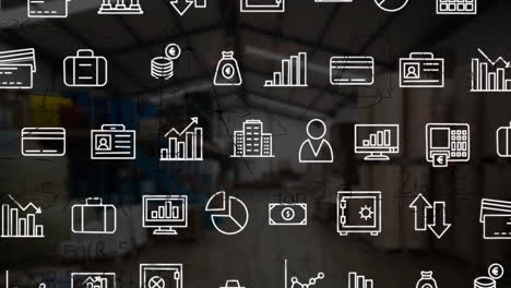 animation of business icons over mathematical equations
