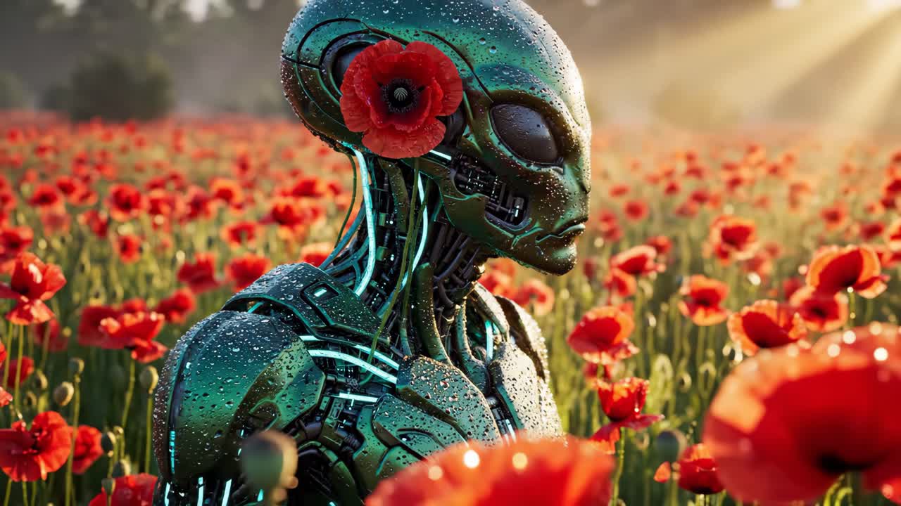 Alien Robot in a Poppy Field