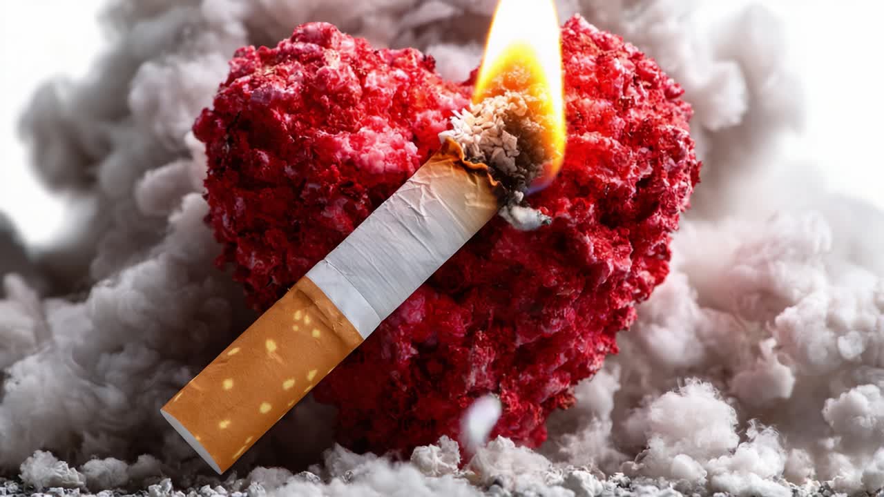The Intensifying Conflict Between Love and Addiction: A Smoky Heart Symbolizing the Destructive Nature of Cigarette Dependency and Emotional Turmoil