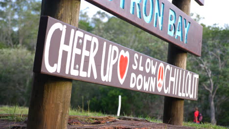 tight shot of welcome to byron bay sign, side on close up