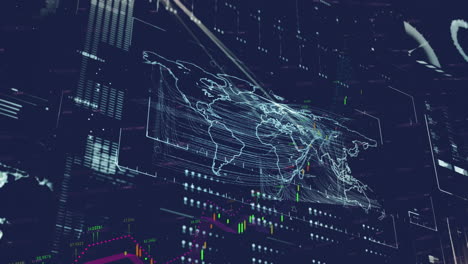 Animation-of-world-map-and-data-processing-over-diagrams