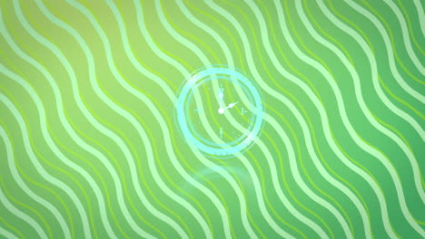 animation of clock moving fast over green patterned background