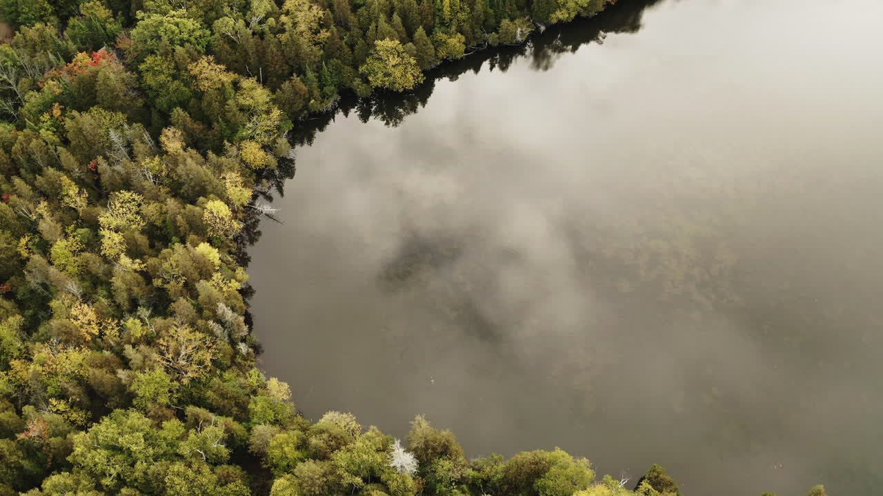 Drone footage of Clouds reflection on lake