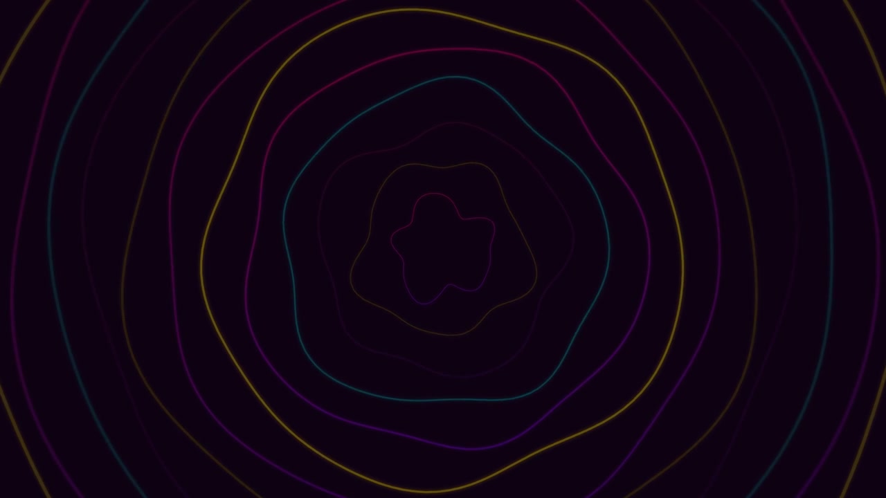Abstract Animation of Concentric Wavy Colorful Lines on Dark Background