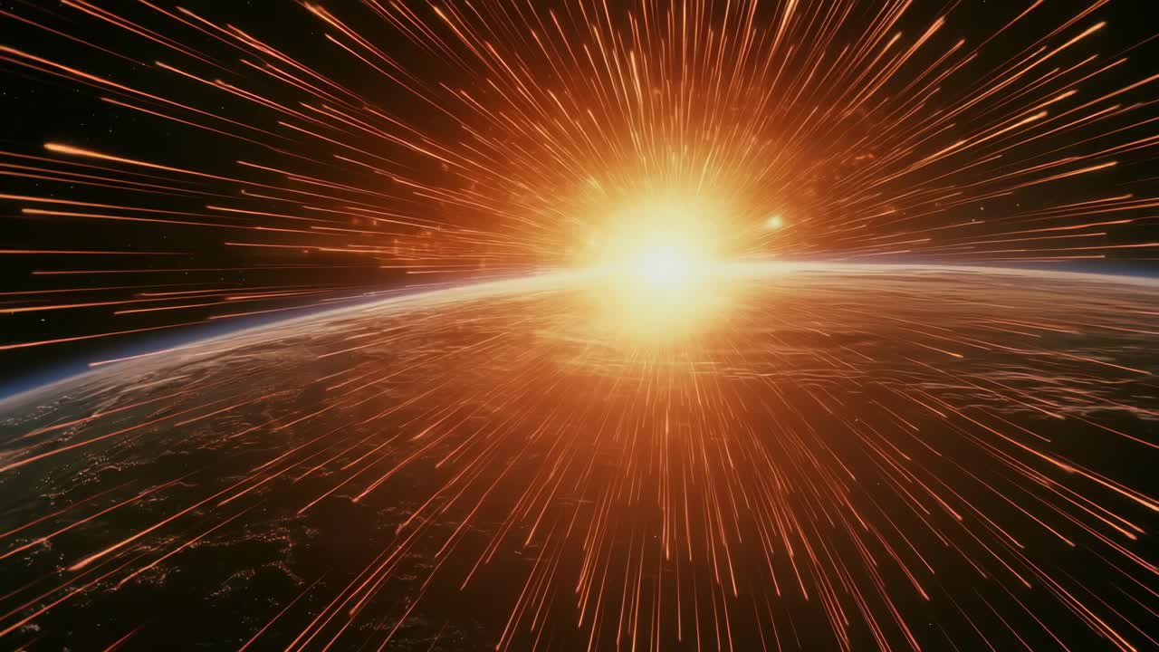 Dynamic video concept of a cosmic explosion over Earth