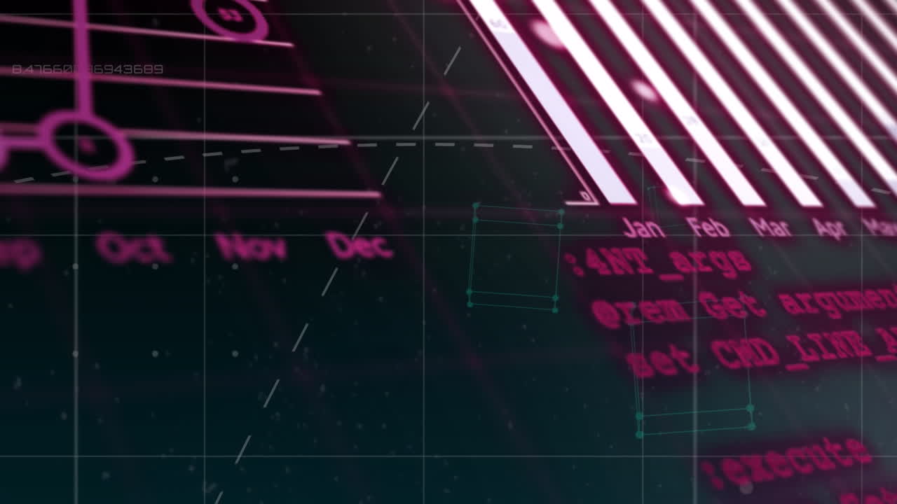 Animation of data processing over dark background