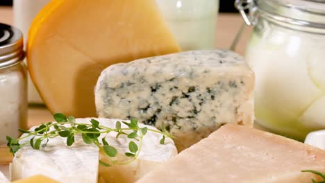 assorted dairy items arranged on a table