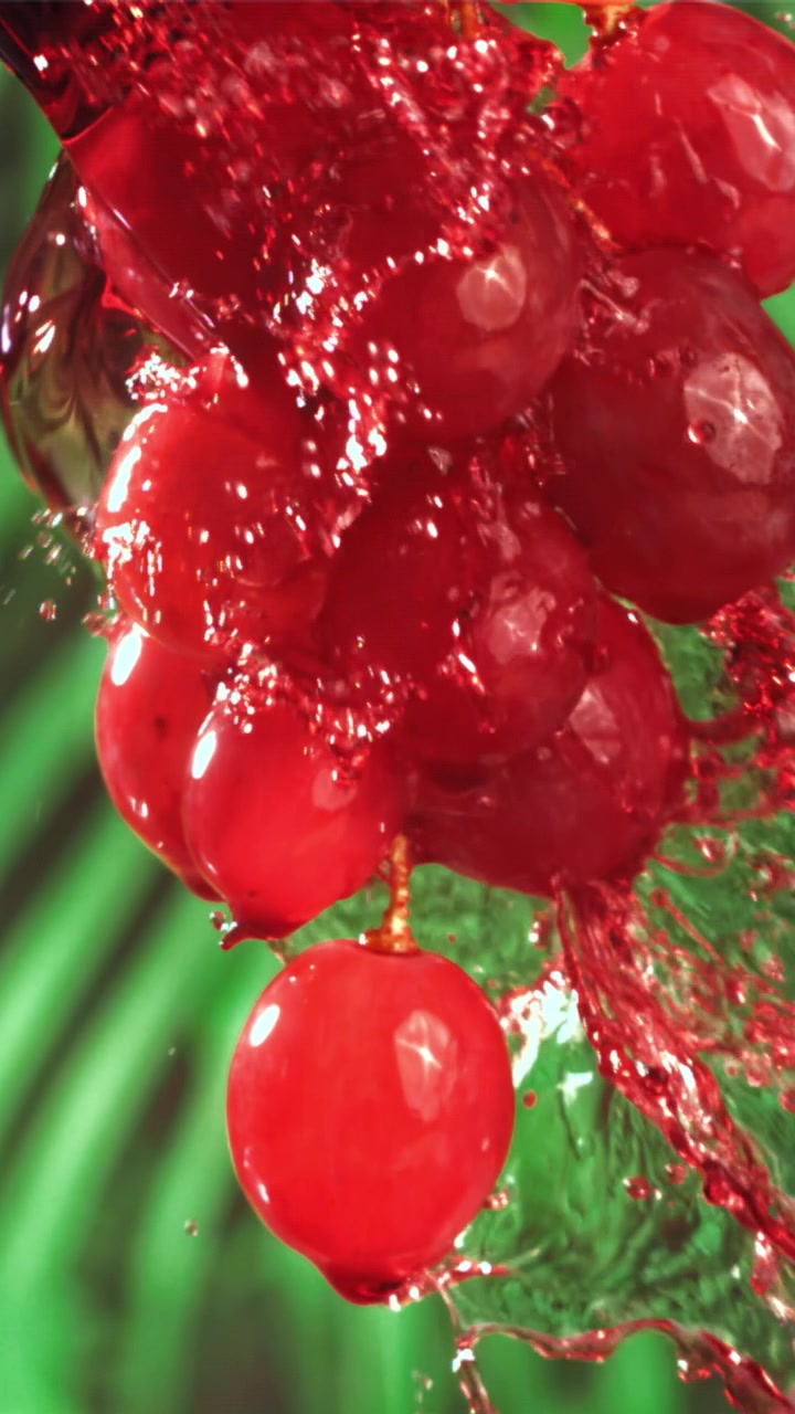 Liquido rosso che si versa su uva rossa fresca