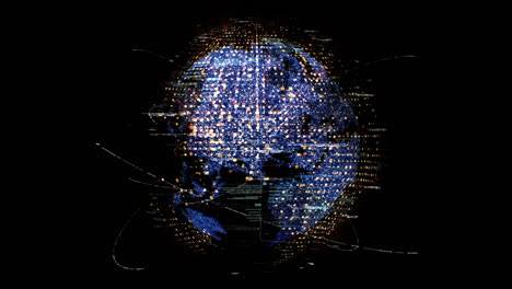 comunicación global futurista a través de conexiones de internet de banda ancha entre ciudades de todo el mundo con un mapa del continente de partículas de matriz para el fondo de visualización frontal