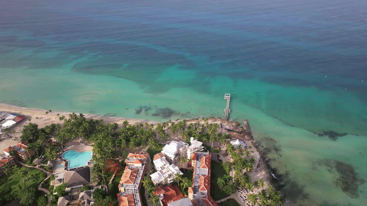 Dominicus beach at sunny morning,Aerial shot of sandy beach and crystal clear sea,Caribbean sea.Dominican republic.