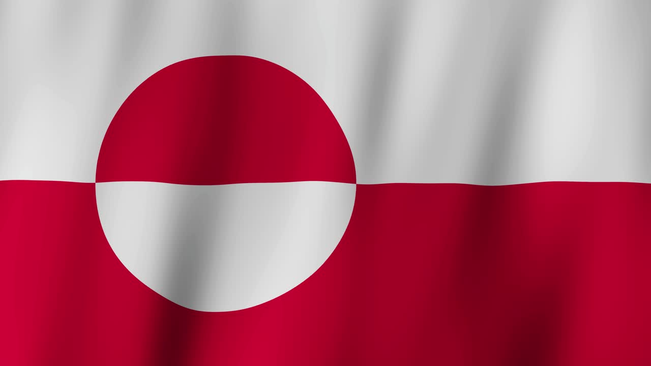 The official flag of the autonomous territory Greenland waving. CGI background.