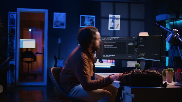 Self employed IT specialist starting job shift in apartment