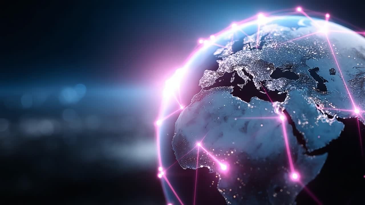 A Stunning View of Earth Highlighting Global Connectivity and Modern Technology: An Artistic Representation of a Networked World from Space