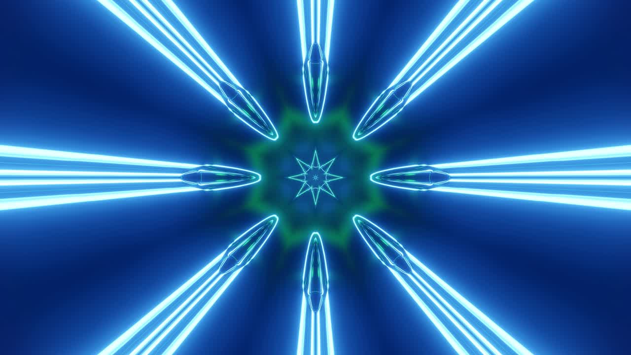 네온 조명과 함께 4k 루프 추상 하이테크 터널: 카메라가 고속으로 터널을 바꾸는 터널을 날아갑니다.