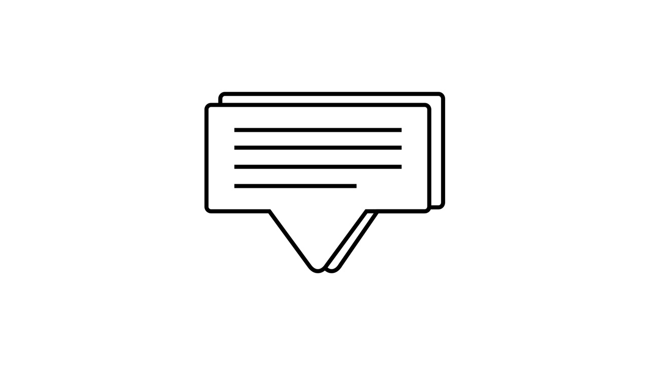 Icona animata a linea di una nuvoletta di dialogo con testo che appare