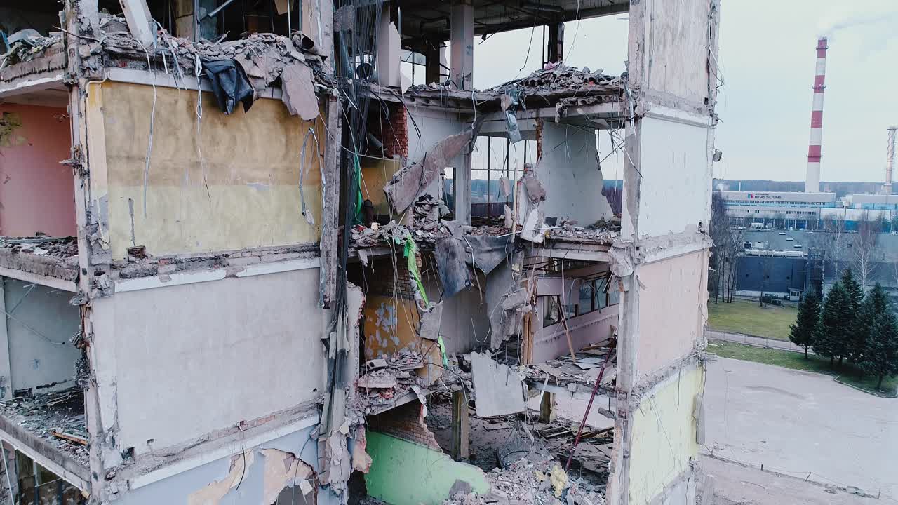 Collapsed structure shows crisis in urban housing, poverty, inequality, Latvia