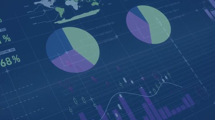 Animation of financial data processing over digital screen