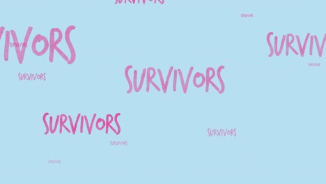 animación de múltiples textos de sobrevivientes rosados volando sobre un fondo azul