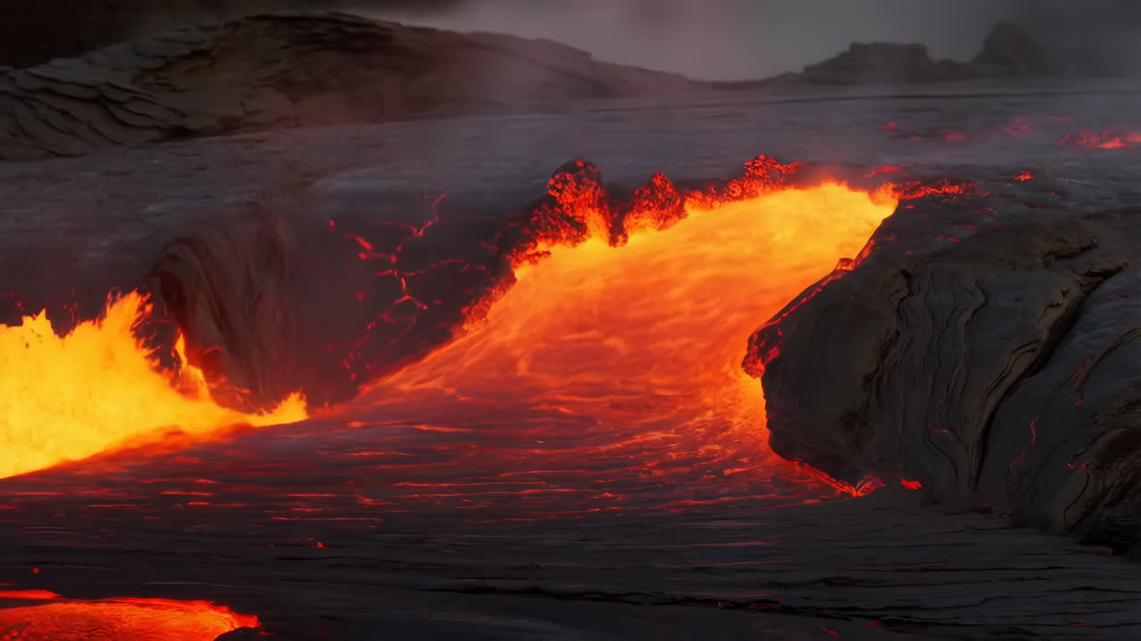 Close-Up of Flowing Molten Lava from a Volcano
