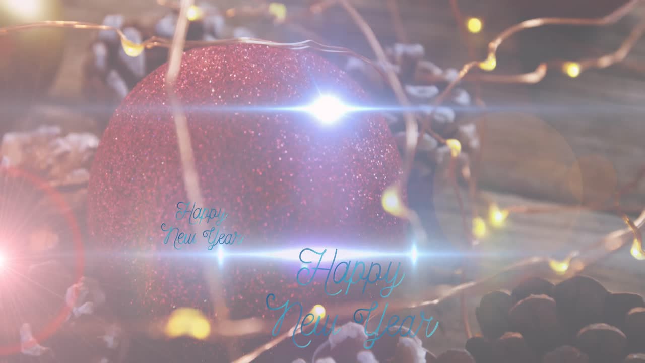 크리스마스 장식 위 에 새해 축하 문자 의 애니메이션