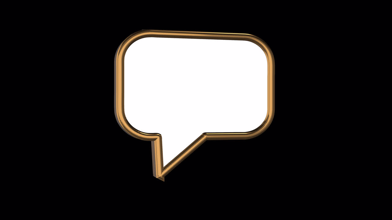 Golden 3D Speech Bubble Rotating on Black Background