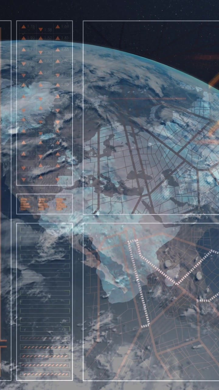 Animation of data processing on digital screen over globe
